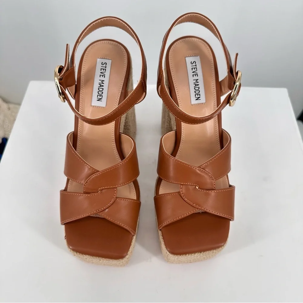 Steve Madden Matter Heeled Platform Sandals in Cognac size 10 New in Box